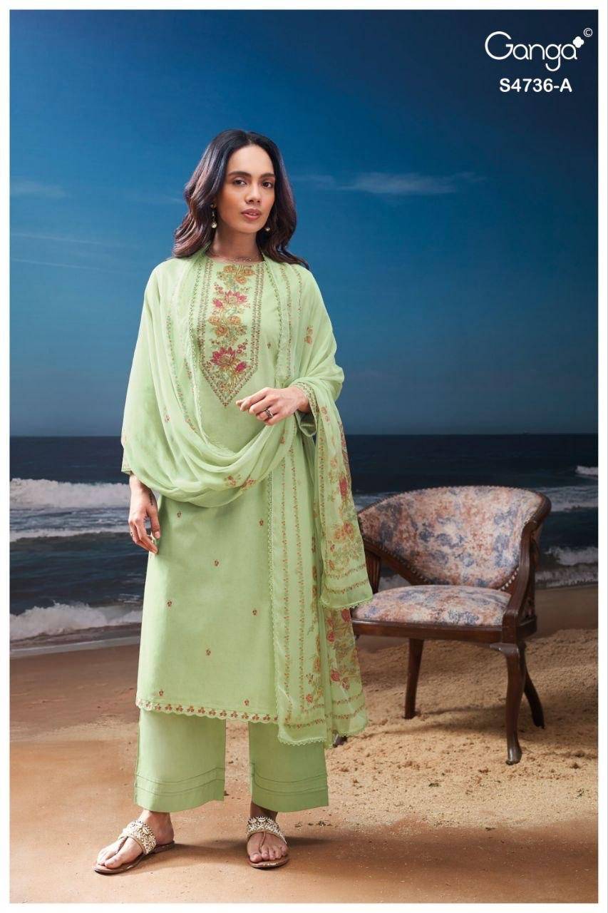 ALYARA 4736 By GANGA 4736 A TO 4736 D Beautiful Festive Suits Stylish Colorful Fancy Casual Wear & Ethnic Wear PREMIUM COTTON Dresses At Wholesale Price